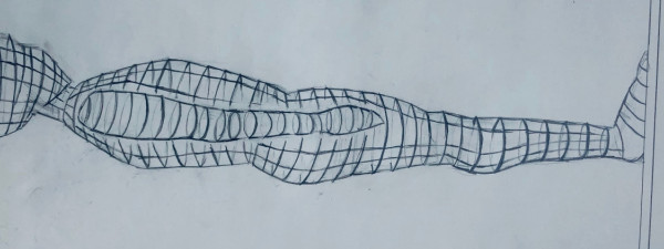 In the room, not touching the floor